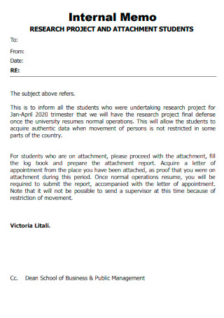 Research Project Attachment Student Internal Memo