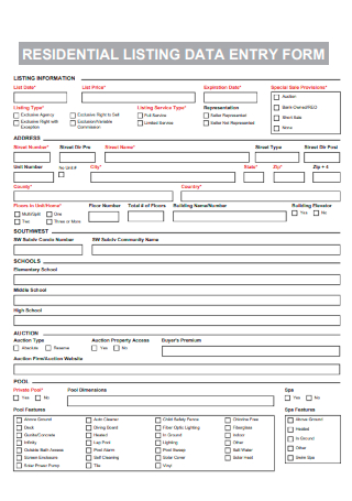 Residential Data Entry Form