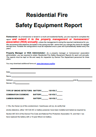 Residential Fire Safety Equipment Report