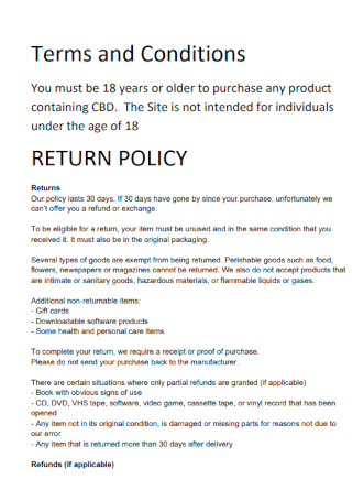 Return Policy Terms and Condition