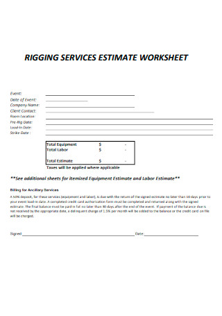 Rigging Service Estimate Worksheet