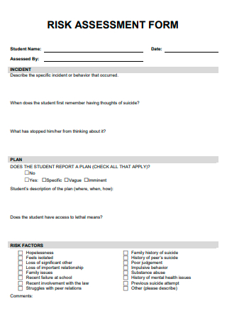 Risk Assessment Form Example