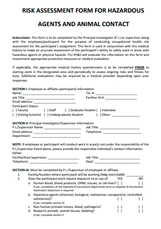 Risk Assessment Form For Hazardous Agents