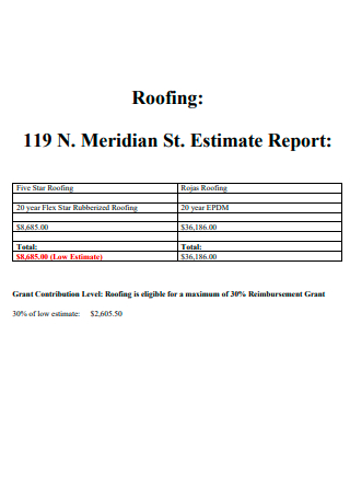 Roofing Estimate Report