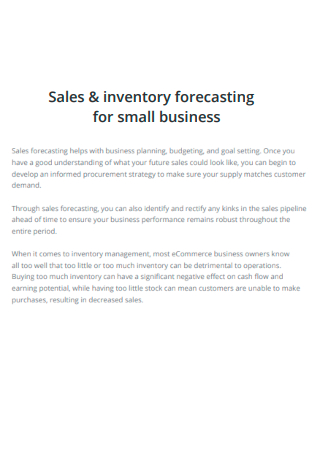 Sales Inventory Forecasting for Small Business
