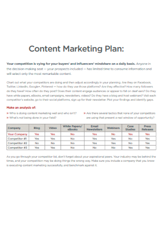 Sample Content Marketing Plan