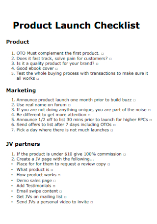 Sample Product Launch Checklist