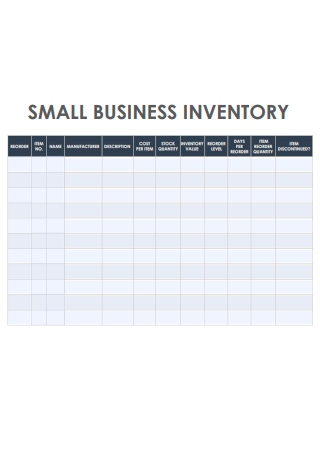 Sample Small Business Inventory