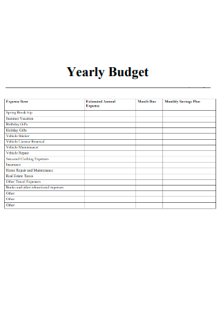 Sample Yearly Budget