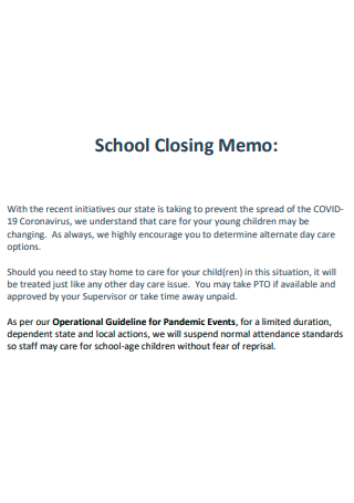 School Closing Memo