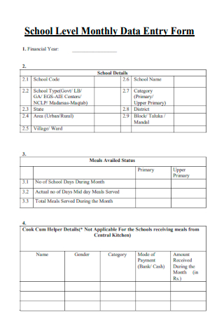 School Level Monthly Data Entry Form