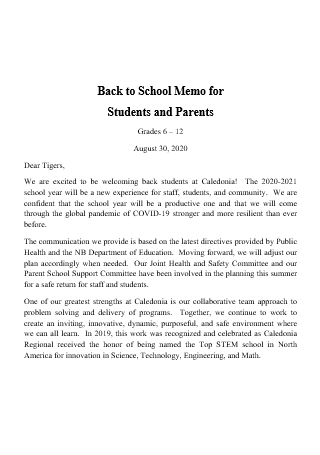 School Memo For Students and Parents
