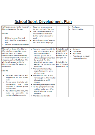 School Sports Development Plan