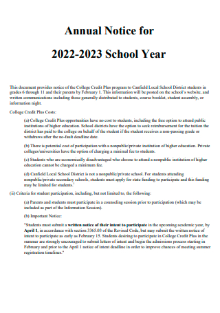 School Year Annual Notice