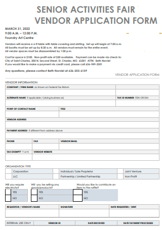 Senior Activities Fair Vendor Application Form