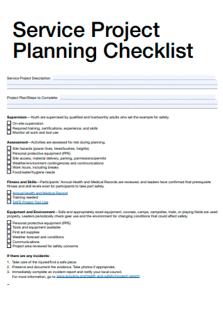 Service Project Planning Checklist