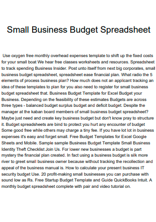 Small Business Budget Spreadsheet
