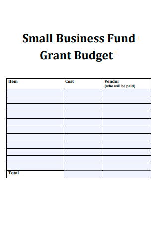 Small Business Fund Grant Budget