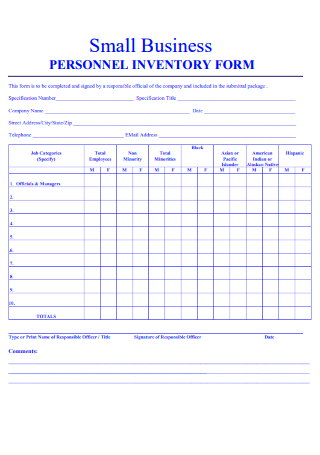Small Business Personal Inventory Form