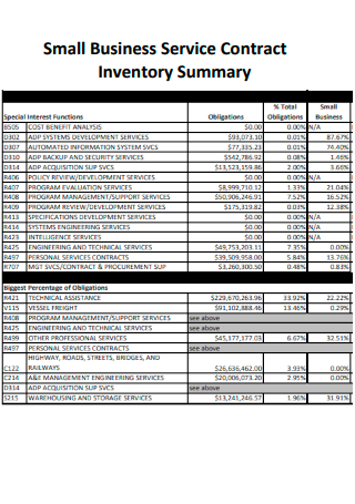 Small Business Service Contract Inventory Summary