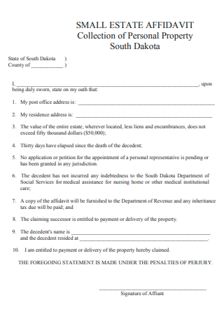 Small Estate Affidavit Collection of Personal Property