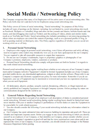 Social Media Networking Policy