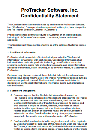 Software Confidentiality Statement
