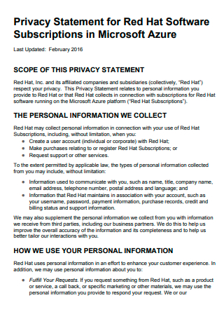 Software Privacy Statement