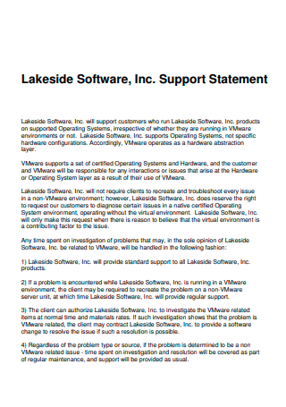 Software Support Statement