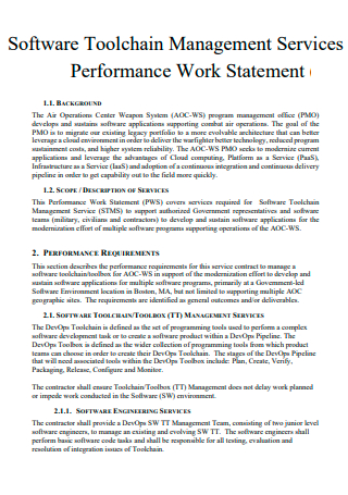 Software Toolchain Management Services Performance Work Statement