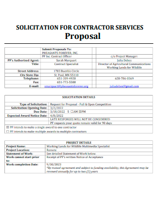 Solicitation Contractor Services Proposal