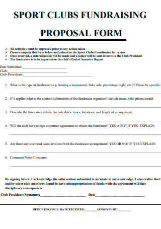 Sport Clubs Fundraising Proposal Form