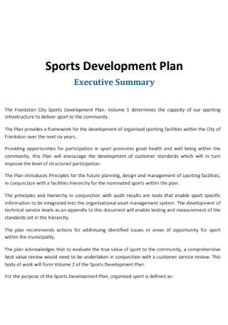 Sports Development Plan Executive Summary