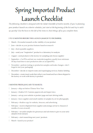 Spring Imported Product Launch Checklist