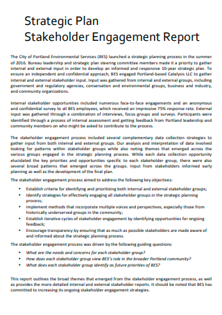 Stakeholder Engagement Report Strategic Plan