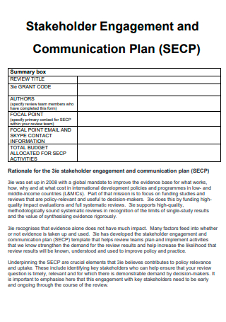 Stakeholder Engagement and Communication Plan