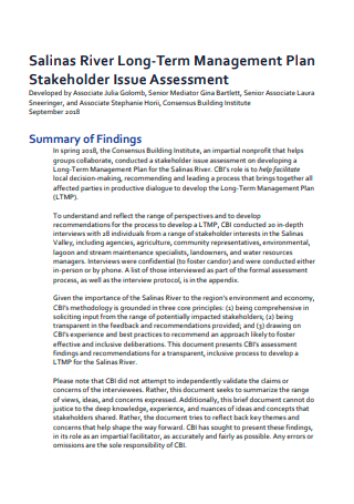 Stakeholder Issue Assessment Long Term Management Plan