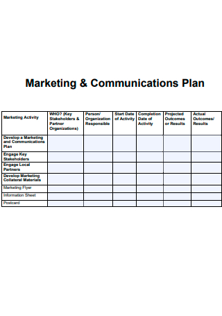 Standard Marketing and Communications Plan