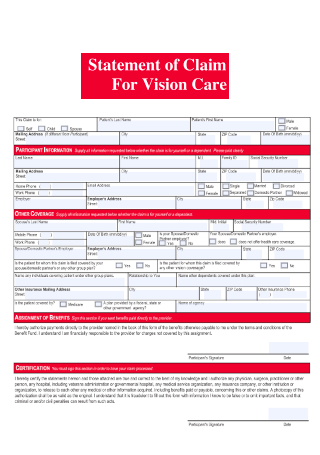 Statement of Claim for Vision Care