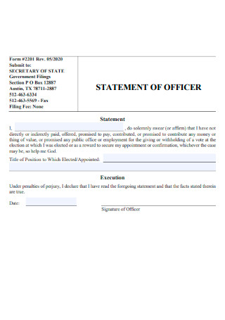 Statement of Officer