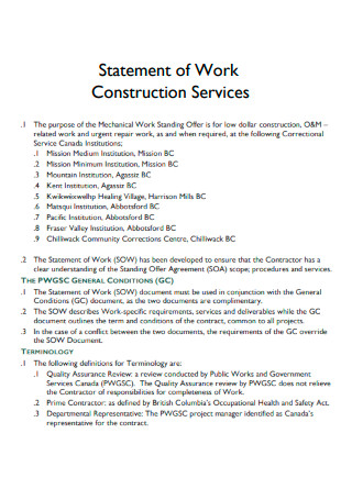 Statement of Work Construction Service