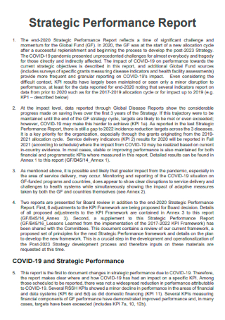 Strategic Performance Reports