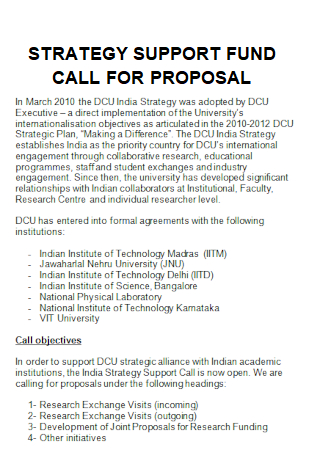 Strategy Support Fund Call for Proposal