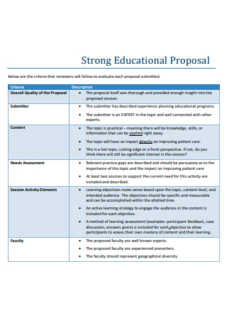 Strong Educational Proposal