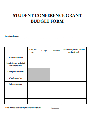 Student Conference Grant Budget Form