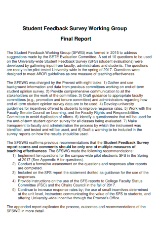 Student Feedback Survey Working Group Final Report
