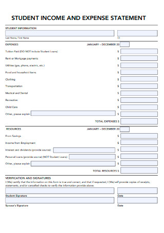 Student Income Expense Statement