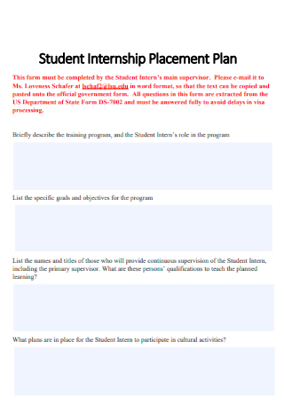 Student Internship Placement Plan
