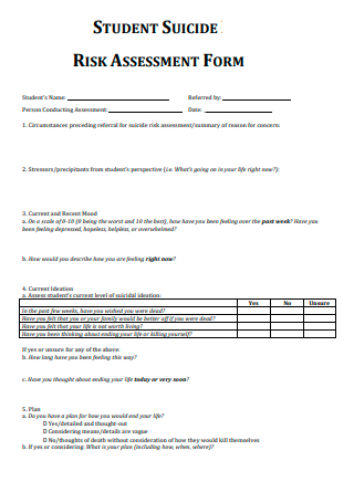 Student Suicide Risk Assessment Form