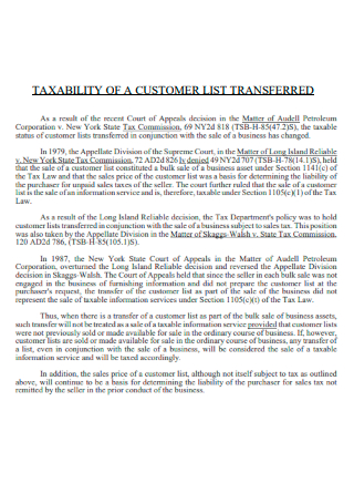 Taxability of a Customer List Transferred